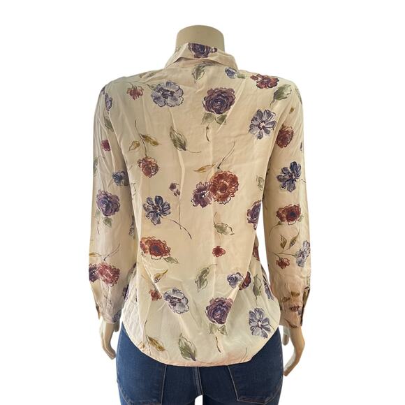 Vtg Talbots Women Silk Button Front Shirt Size 2P Old Money Preppy Floral Mature - Picture 8 of 15